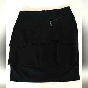 Bisou Bisou Black Ruffle Front Skirt – Size 8, Elegant Stretch Blend